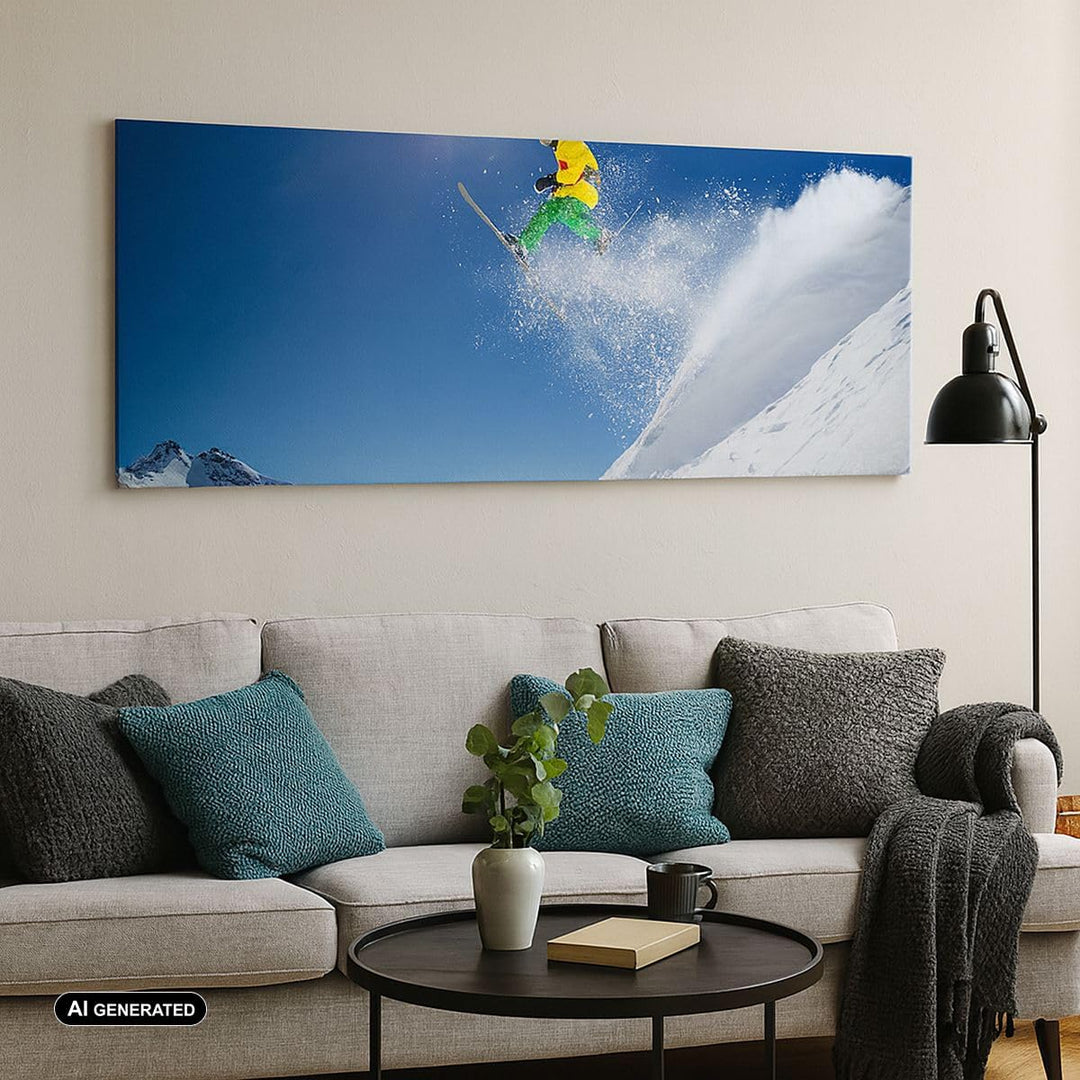Wandbilder Dekoration Wohnzimmer Ski Winter Schnee Berg Panorama Bilder auf Leinwand 120x50cm Leinwa