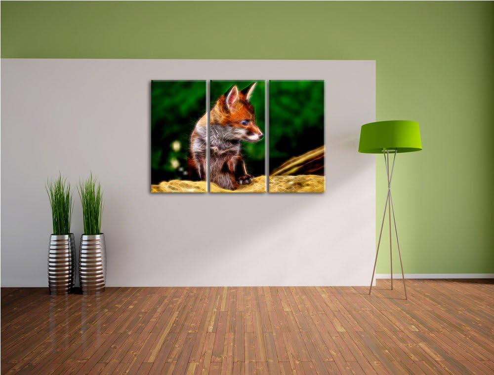 junger Fuchs NewArt 3-Teiler Leinwandbild 120x80 Bild auf Leinwand, XXL riesige Bilder fertig gerahm