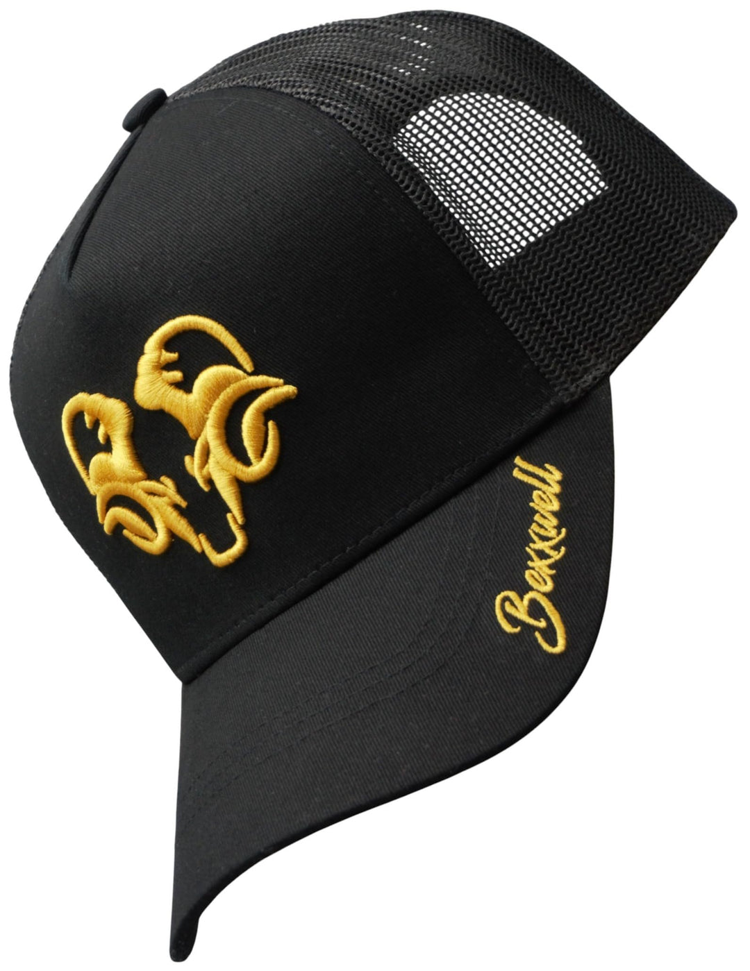 Bexxwell Trucker Cap schwarz/Gold mit 3D Logo-Stickerei (optimale Passform, Kappe, Black, Truckercap
