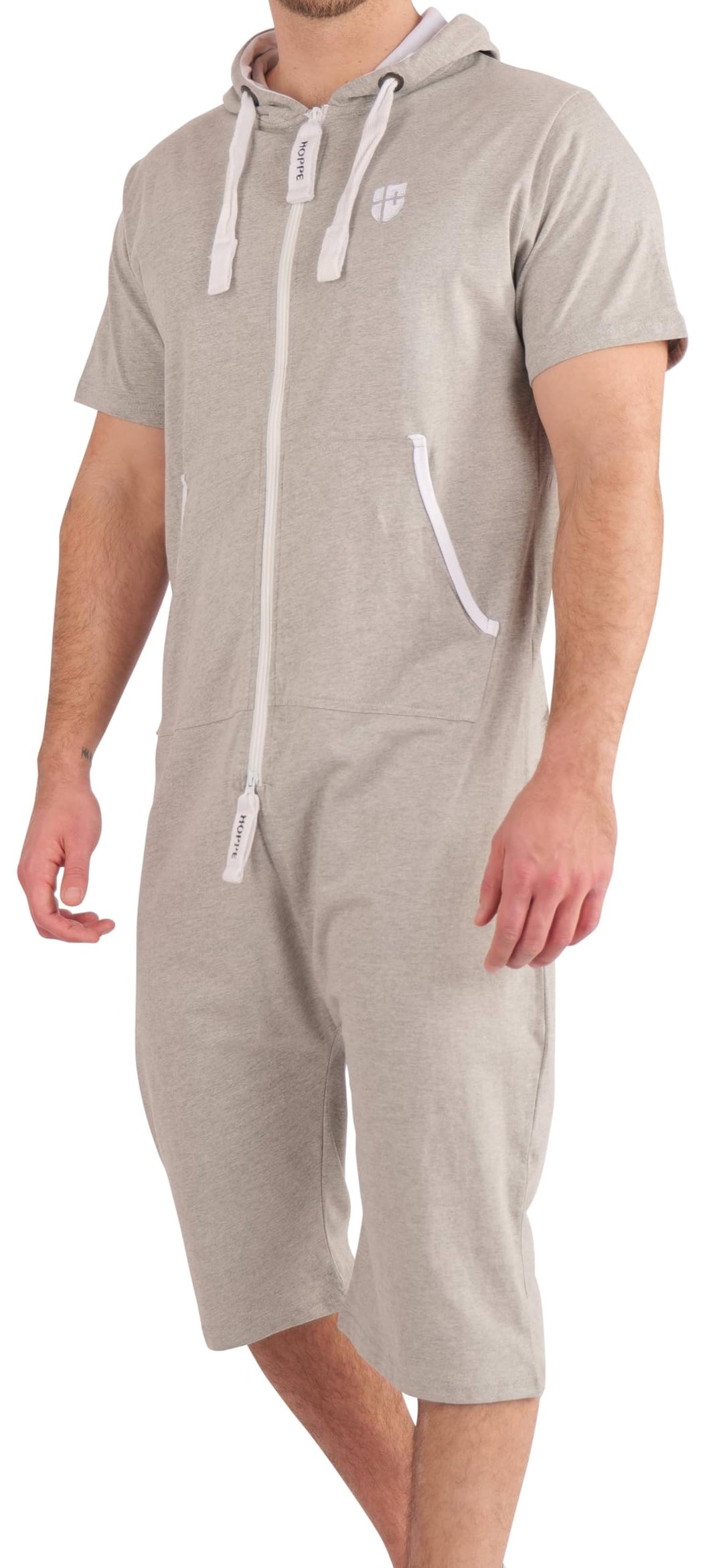 Gennadi Hoppe Herren Sommer Jumpsuit kurz M hell grau, M hell grau