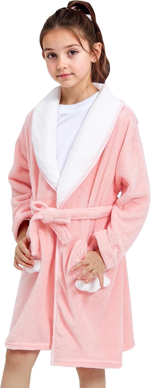 JiAmy Mädchen Bademäntel aus Coral Fleece Kuschelflanell Kuschelweiche Kinderhausmäntel Nachtwäsche