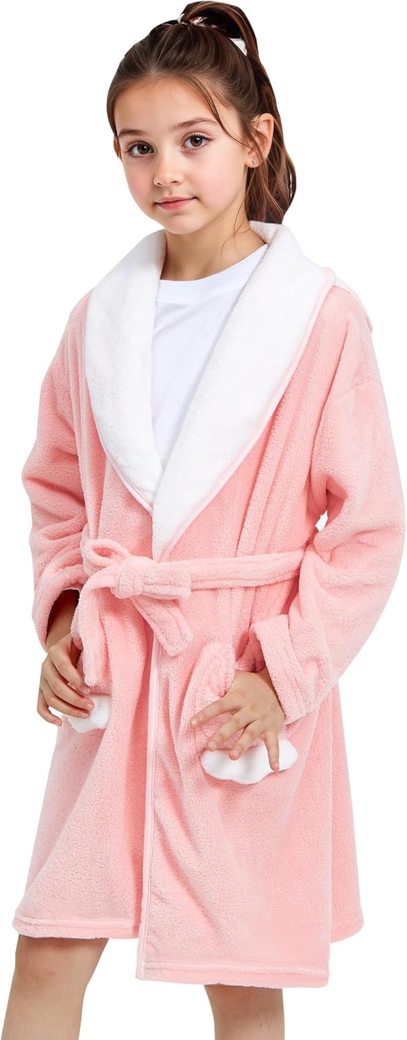 JiAmy Mädchen Bademäntel aus Coral Fleece Kuschelflanell Kuschelweiche Kinderhausmäntel Nachtwäsche