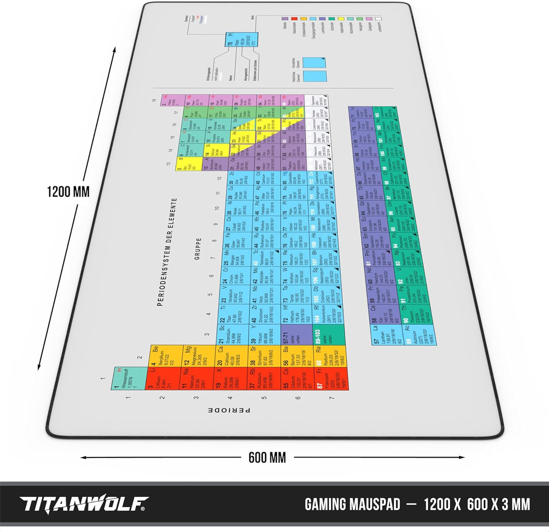 Titanwolf - XXXL Übergrösse Mauspad 1200x600mm, Gaming Mousepad Gross 120x60 cm Tischunterlage Large