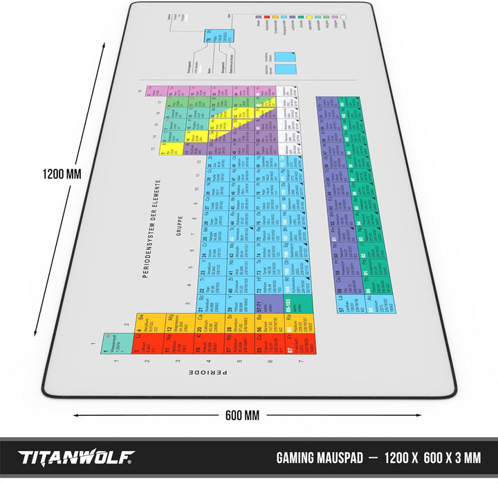 Titanwolf - XXXL Übergrösse Mauspad 1200x600mm, Gaming Mousepad Gross 120x60 cm Tischunterlage Large