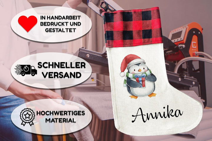 Personalisierte Weihnachtssocken - 40cm x 30cm - Weihnachtsstrumpf zum Nikolaus oder Weihnachten - N
