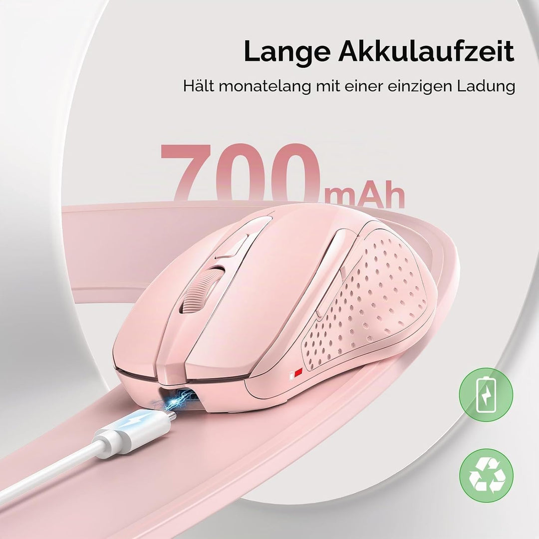 TECKNET Wiederaufladbare, 2.4G Kabellose Maus mit leisem Klick, 4800 DPI, 6 Einstellbar, Ergonomisch