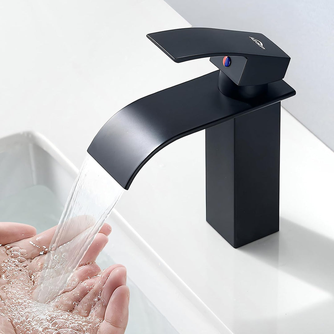 Auralum Wasserhahn schwarz Bad, Mischbatterie Waschbecken schwarz, Armatur Badezimmer schwarz mit Au