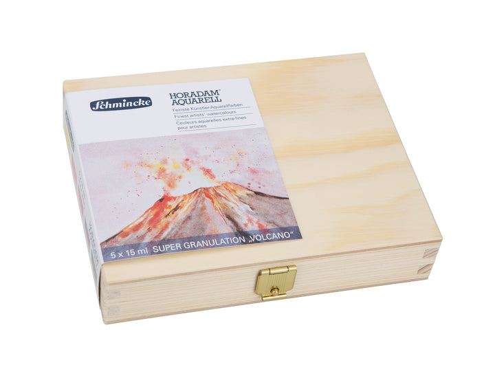 Schmincke – HORADAM® AQUARELL, Super Granulation Set Vulkan, 5 x 15 ml-Tuben, 74 868 097, Holzkasten