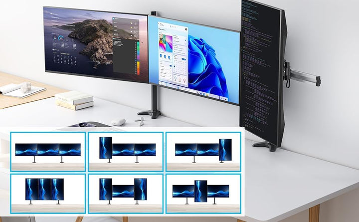 HFTEK 3-Fach-Monitorarm-Halterung Halter Tischhalterung für 3 Monitore von 15 – 34 Zoll mit Tisch-Kl
