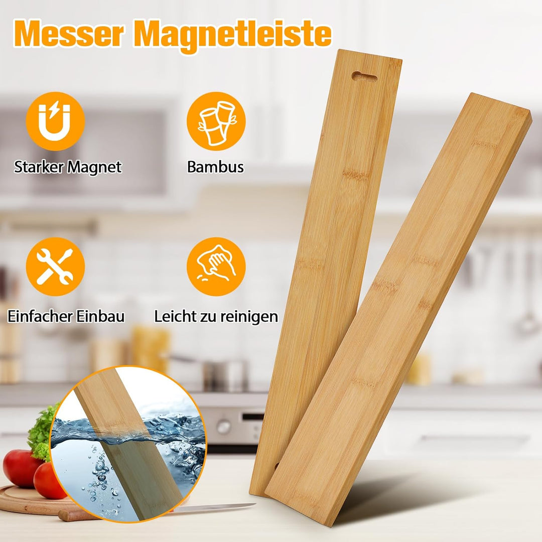 Magnetleiste Messer 50cm, Messerhalter Magnetisch aus Bambus, Magnet Messerhalter Selbstklebend für