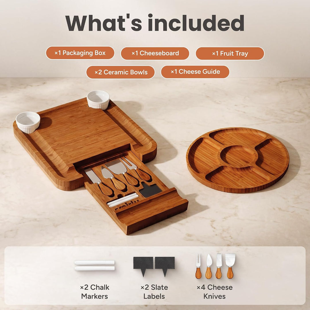 SMIRLY Charcuterie Boards Set – Grosses Bambus-Käsebrett-Set – Hauseinweihungsgeschenke, neues Zuhau