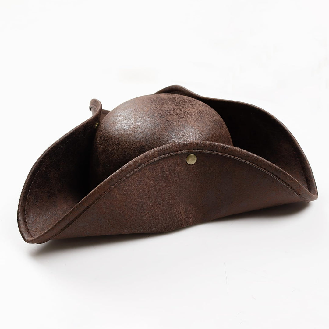 keland Piratenhut Piraten Dreispitz Hut Leder Herren Damen Pirate Hat Erwachsene Braun, Braun