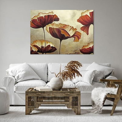 Bilder auf Leinwand 100x70cm Leinwandbild mit Rahmen Mohn Blume Wiese Gross Wanddeko Bild Schlafzimm