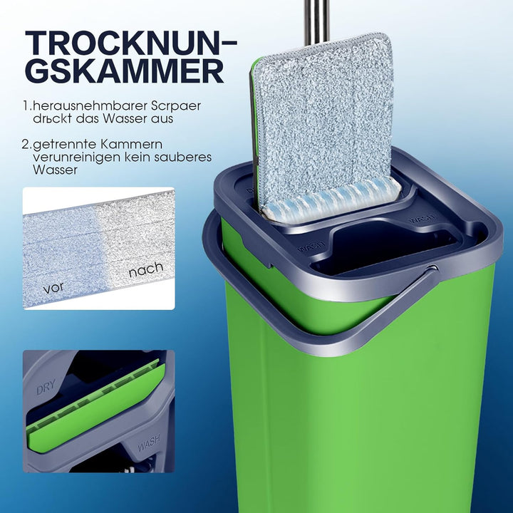 Masthome Wischmopp Set mit Eimer,138CM Wischmopp mit Auswringfunktion, Putzeimer mit Wischmop aus Ed