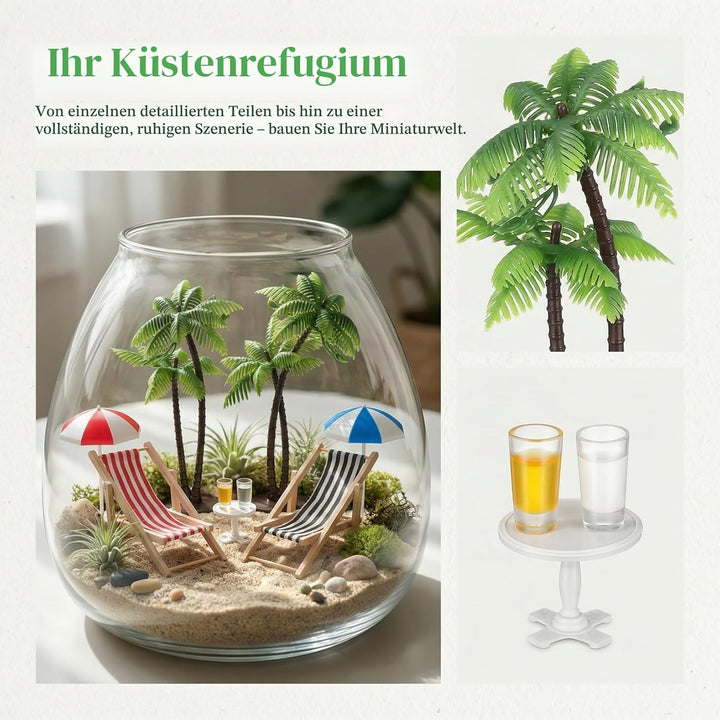 Didiseaon Miniatur-strandlandschaft-Set mit Palmen, Sonnenschirmen, Listrand-mikrolandschaft, Miniat