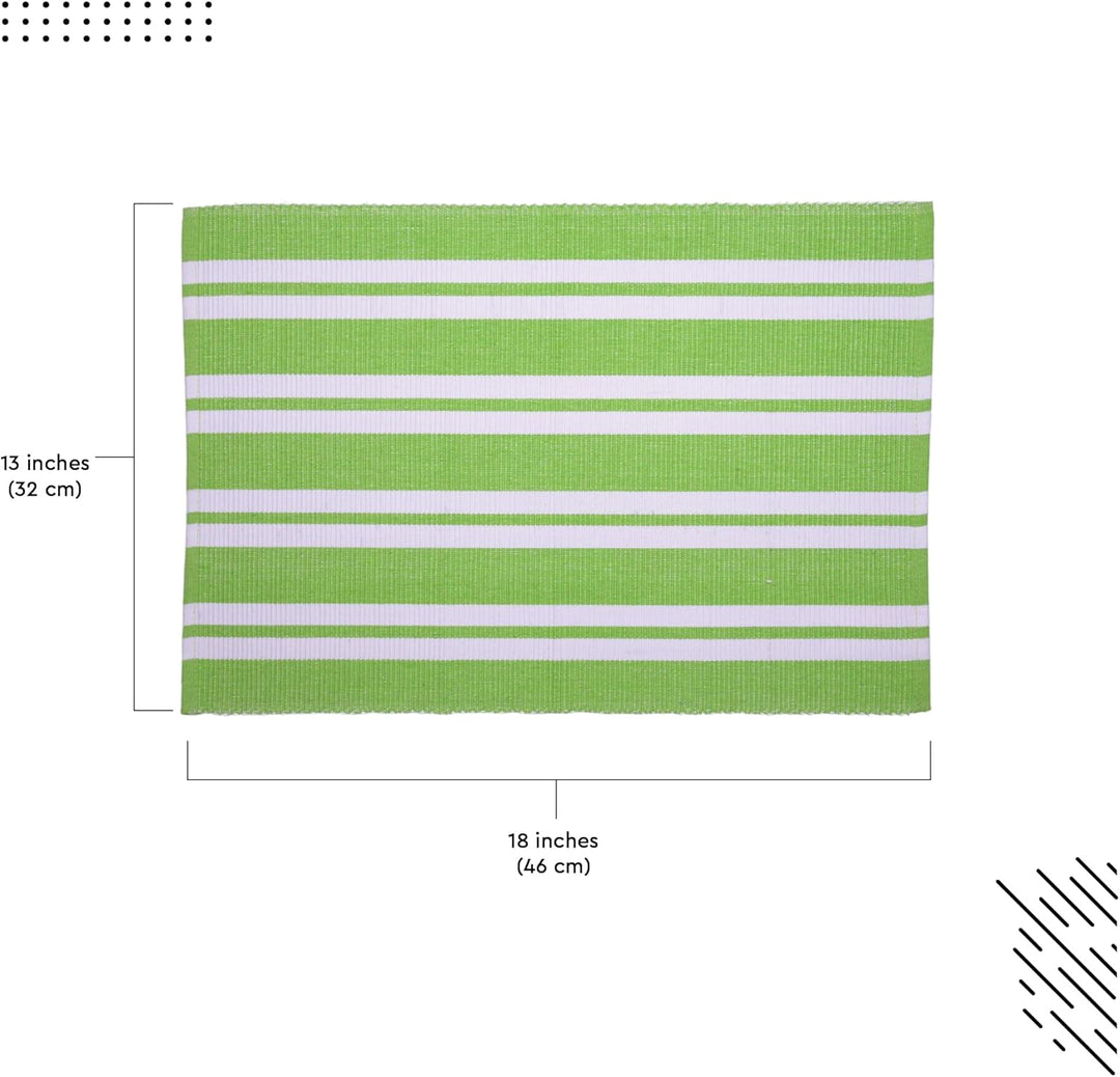 Encasa XO Platzsets Esstisch Set von 6 | Franca Lime Stripes | Fein gerippte Baumwoll-Tischunterlage