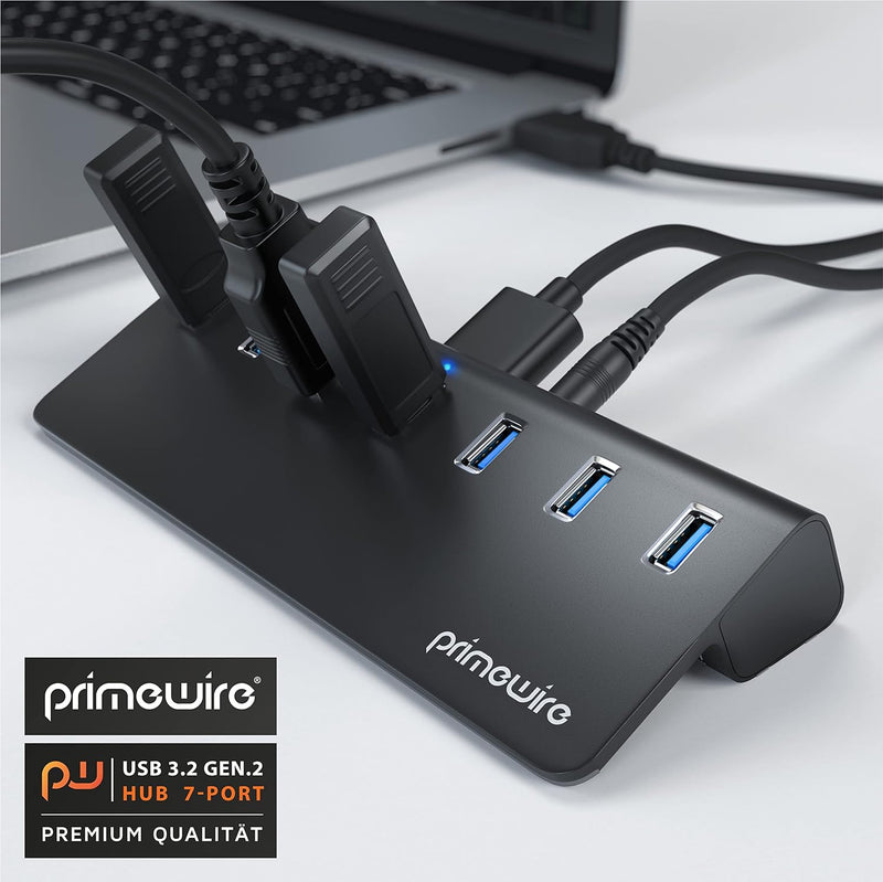 CSL - USB 3.2 Gen2 Hub - 7 Port Verteiler - 10 Gbit/s – mit Netzteil aktiv , USB-Kabel, Stromversorg