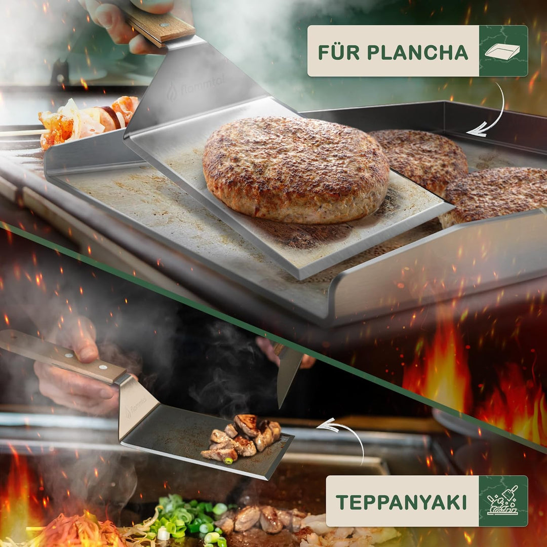 flammtal [Das Original] - Smash Burger Set mit 20x Burgerpapier - Grillspachtel Set aus Edelstahl -