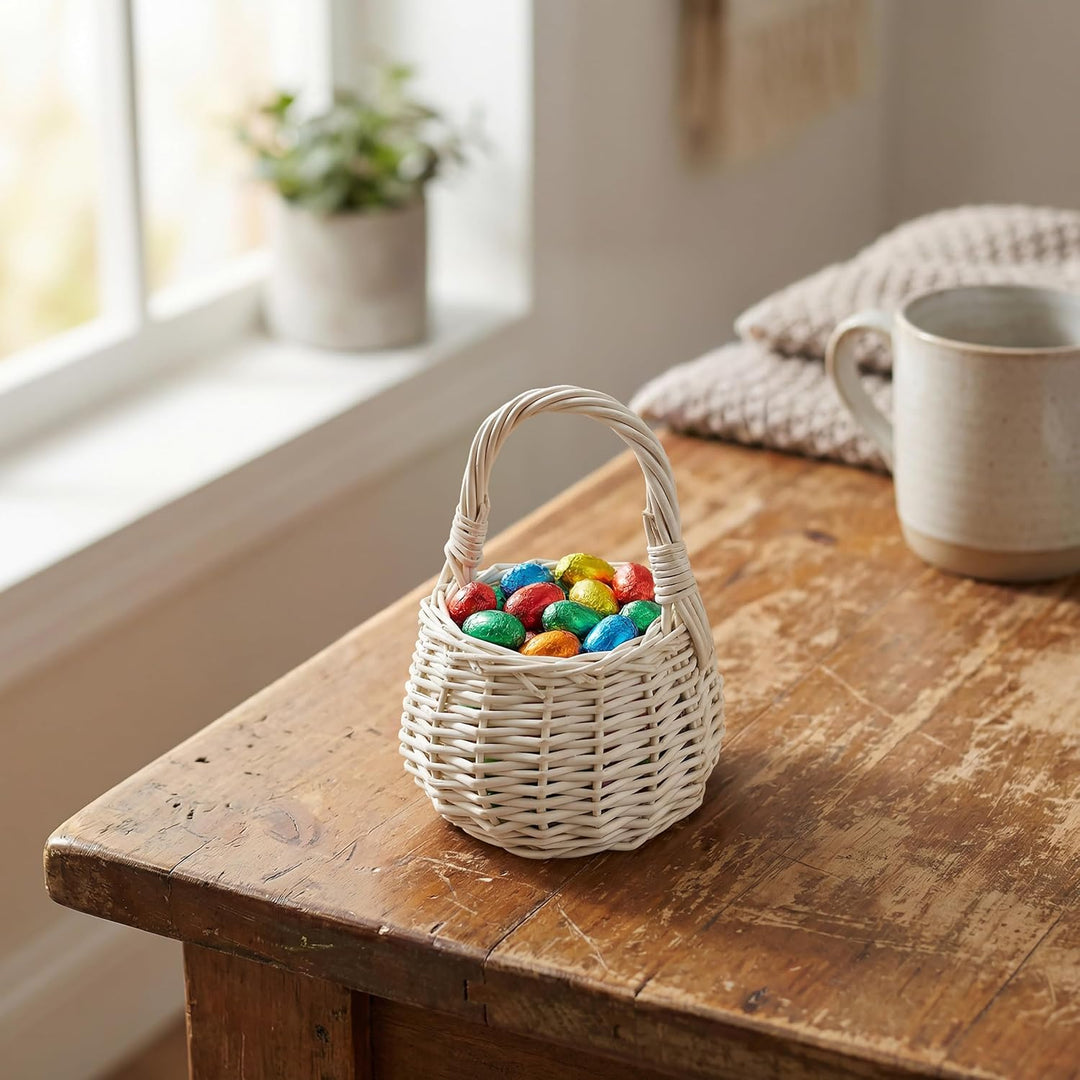 Creative Home Osterkorb Kleiner Weidenkorb Henkel Weiss Rund | Klein 10 x 10 x 16 cm (+/- 2 cm) | Ha