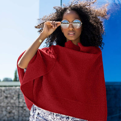 GIESSWEIN Merino Lambswool Poncho - Damen Feinstrick Überwurf aus Merinowolle, Wool Cape, Frauen Str