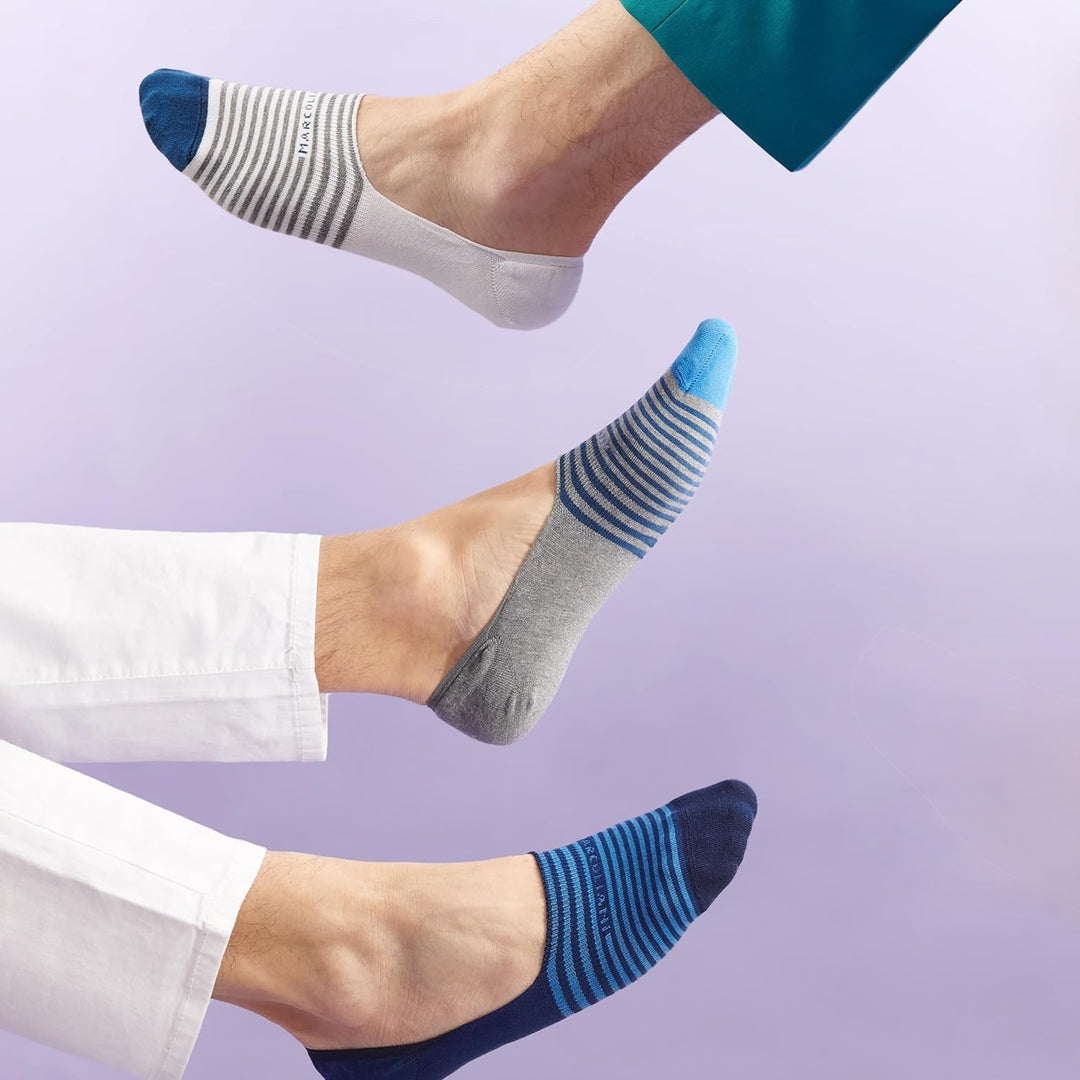 Marcoliani Men's Stripe Invisible Touch Liner Sock Einheitsgrösse Grosse Grössen Weiss, Einheitsgrös