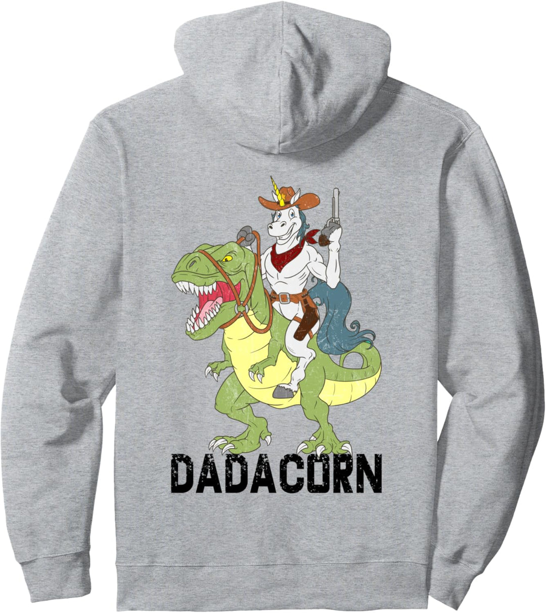 Cowboy Unicorn Riding Dinosaur T-Rex Sheriff Dadacorn Pullover Hoodie