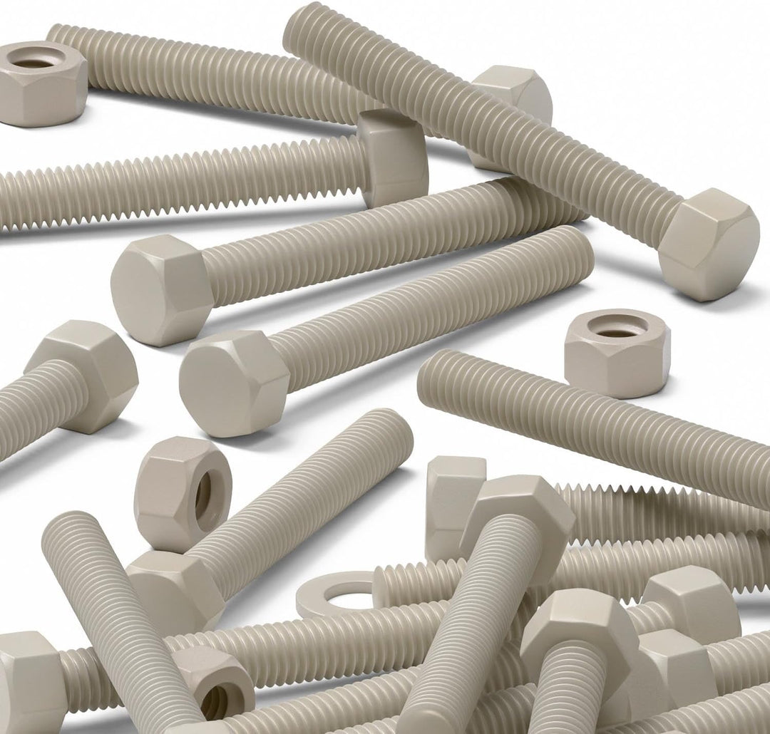 10 x PPS-Sechskantschrauben, M5 x 40mm, Plastikschrauben und -muttern, Unterlegscheiben, Polyphenyle