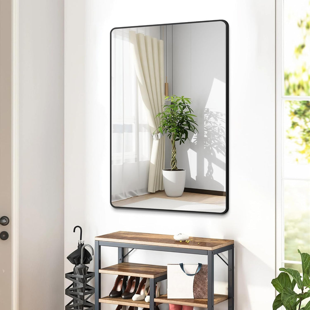 Boromal Rechteckiger Spiegel Schwarz 120x70cm mit Rahmen - Badspiegel Vertikal/Horizontal - Wandspie
