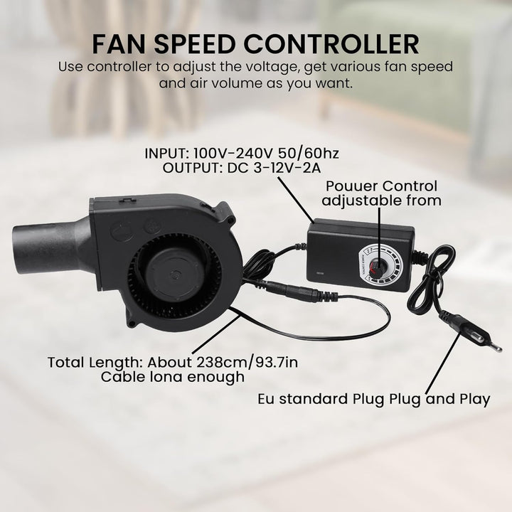 Radiallüfter 12V mit Drehzahlregler, Turbinengebläse für Belüftung, BBQ, Kamin, Kühlung, Ventilator,