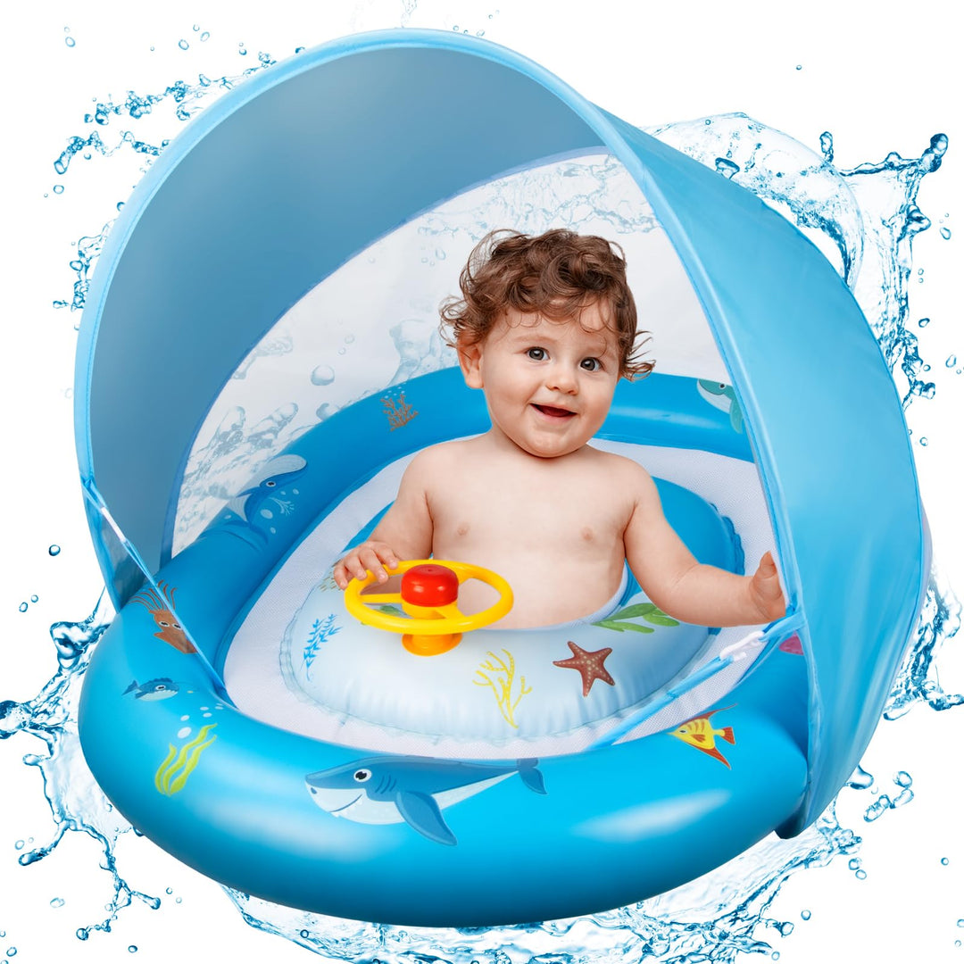 Schwimmring Baby mit Sonnendach Abnehmbarem Ninonly Mitwachsende Schwimmhilfe für Babys ab 3-36 Mona