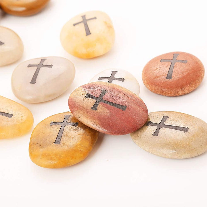 ROCKIMPACT 24 Stück Kreuz Steine mit Kreuz Glück Gravierte Steine Gravur Inspirierende Steine Glücks