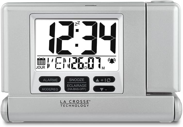 La Crosse Technology WT525 Projektionswecker mit USB-Anschluss, Grau Silber, Silber