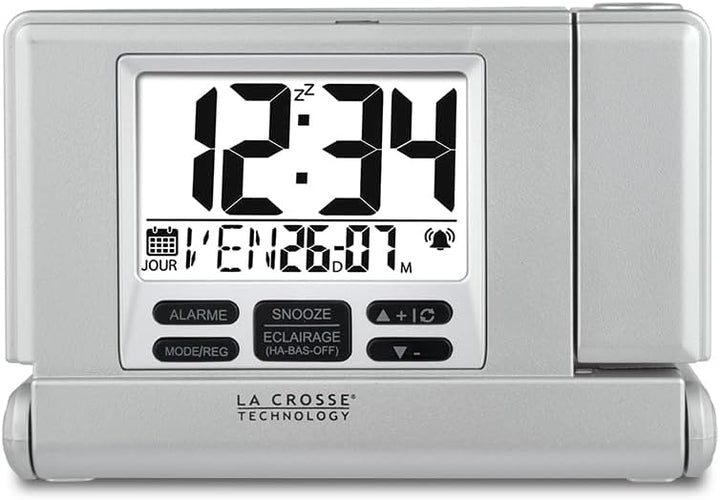 La Crosse Technology WT525 Projektionswecker mit USB-Anschluss, Grau Silber, Silber