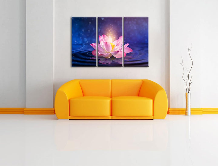 pinker Lotus im Wasserals Leinwandbild 3 teilig | Grösse: 120x80 cm | Wandbild | Kunstdruck | fertig