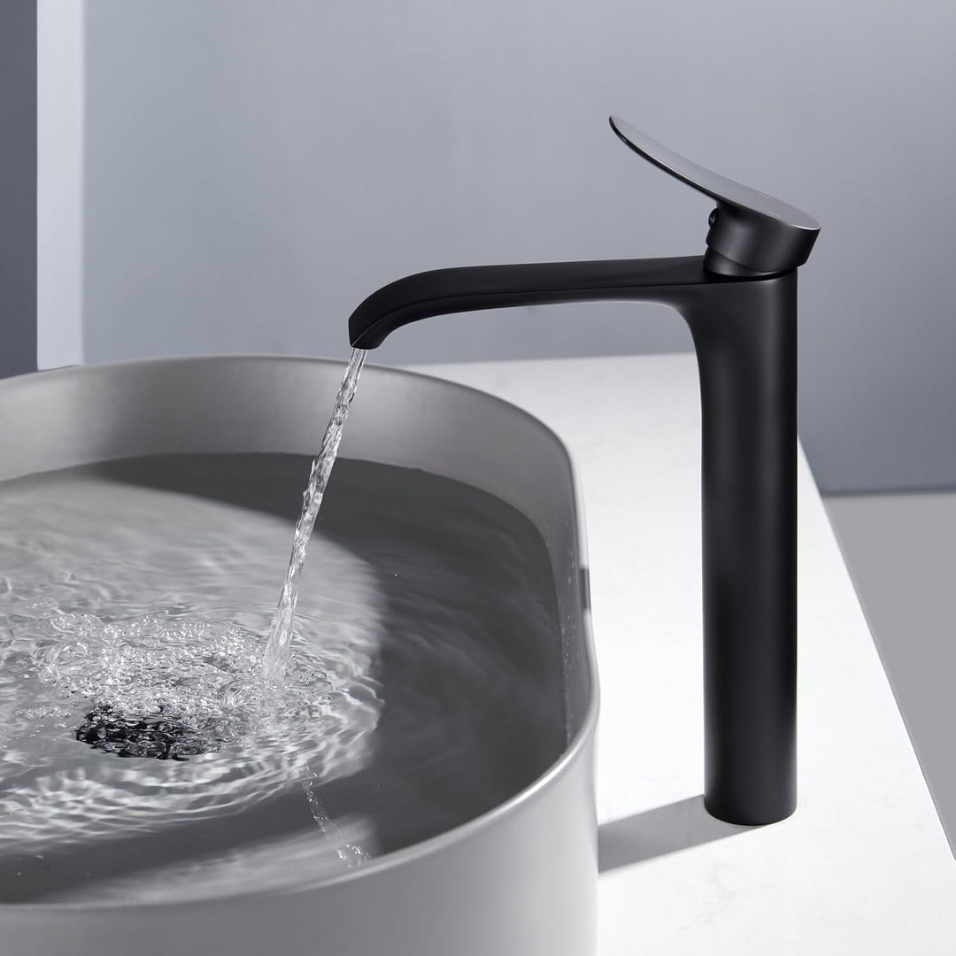 Wasserhahn Bad Schwarz Hoch - Badarmatur Wasserfall Waschtischarmatur Einhebelmischer Mischbatterie
