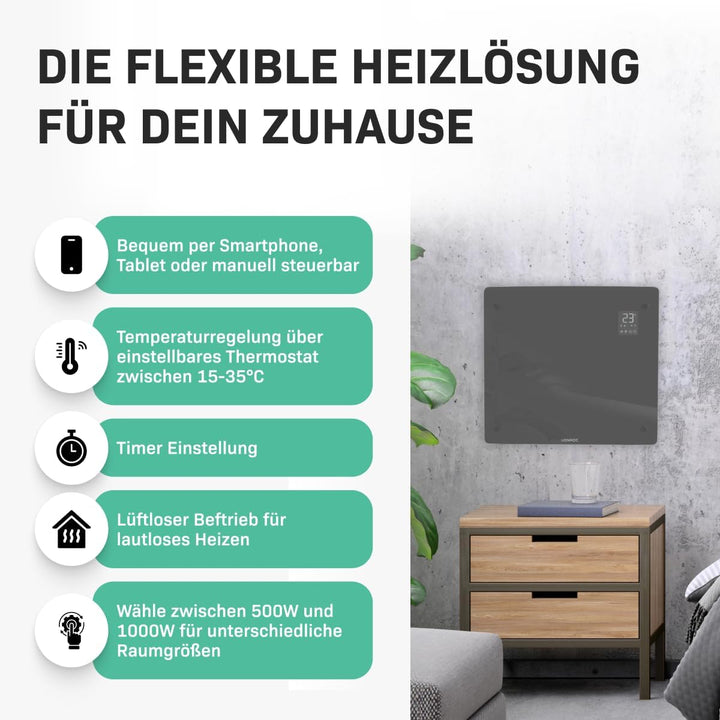 VONROC Elektroheizung, Konvektor-Heizung - Energiesparende elektrische Heizung bis 12m2 - Wand-/Bode