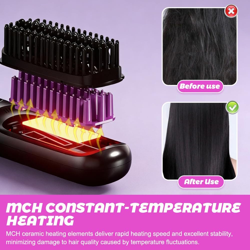 Stylingbürste für Kurze Haare Kabellos, HOVCEH Go Brush Pro Glättbürste with 3 Adjustable Heat Modes