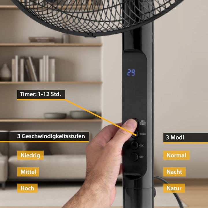 TZS First Austria Standventilator mit Fernbedienung | 135 cm höhenverstellbare & leise Windmaschine