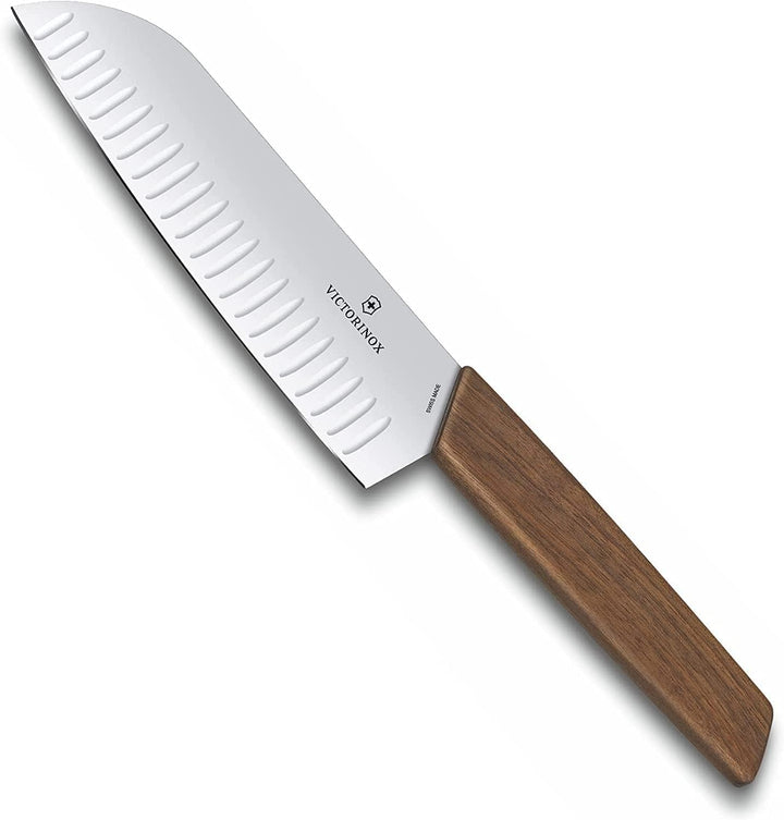 Swiss Modern Santokumesser, Kullenschl., 17cm, Nussb., Geschenks.