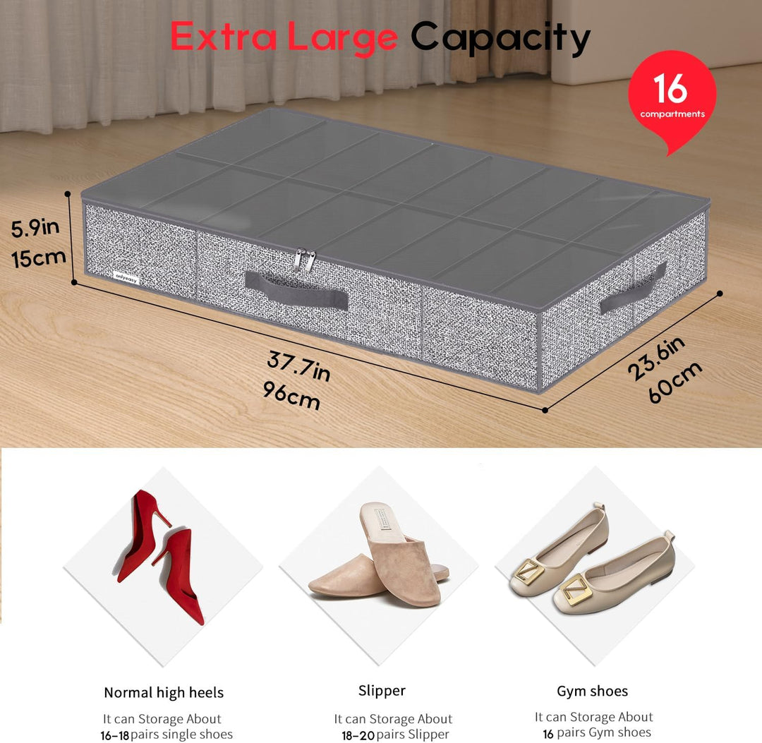 Onlyeasy MXDUBS16P2 Stabile Unterbett-Schuh-Organizer mit Griffen und transparentem Fenster (16 + 16