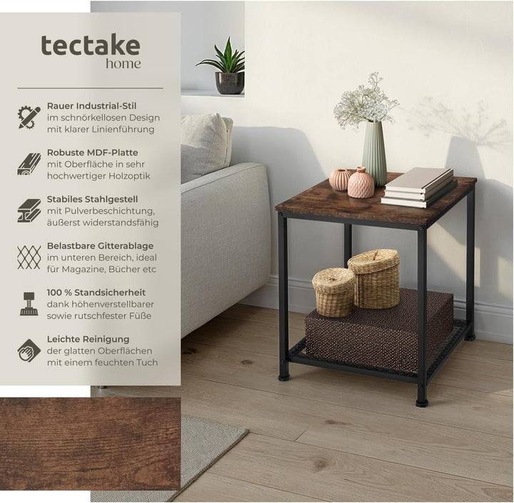 tectake® Beistelltisch Holz &amp; Metall, Couchtisch mit Stauraum auf Zwei Ebenen, Kleiner Tisch 45,5 x