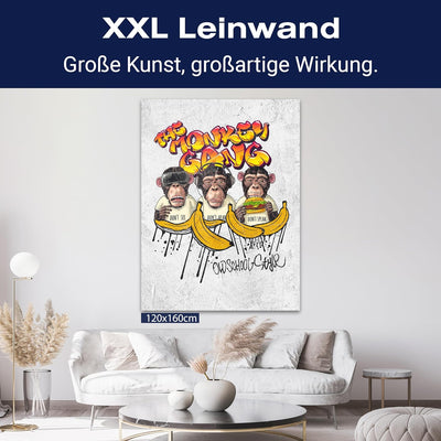 wandmotiv24 Leinwand-Bild Monkey Gang, Grösse 60x45cm, Hochformat, Wandbilder, Dekoration Wohnzimmer