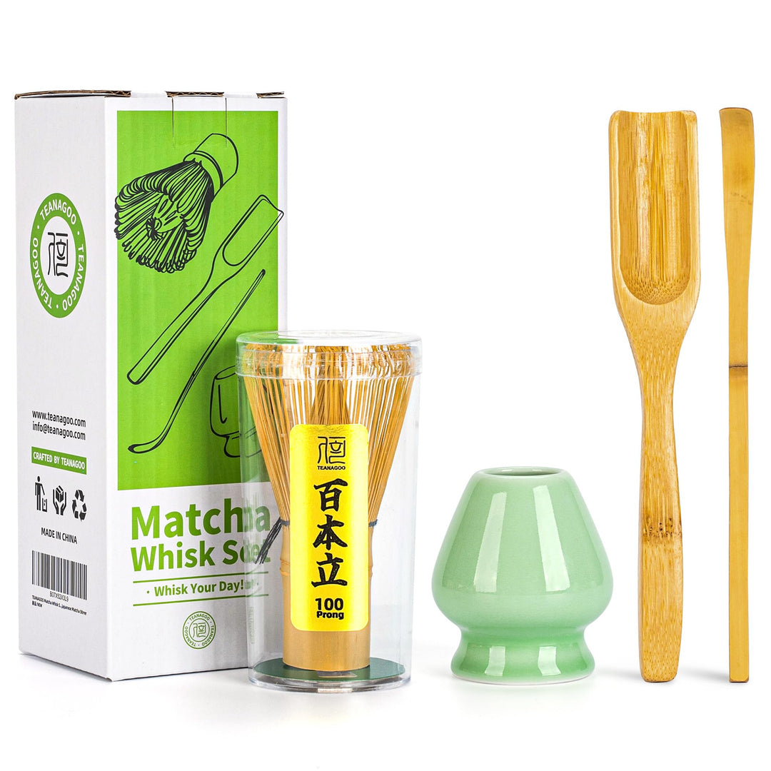 TEANAGOO Matcha Set| MatchaBesen| matcha zubehör,Matcha Schneebesen (Chasen), Bambusschaufel (Chasha