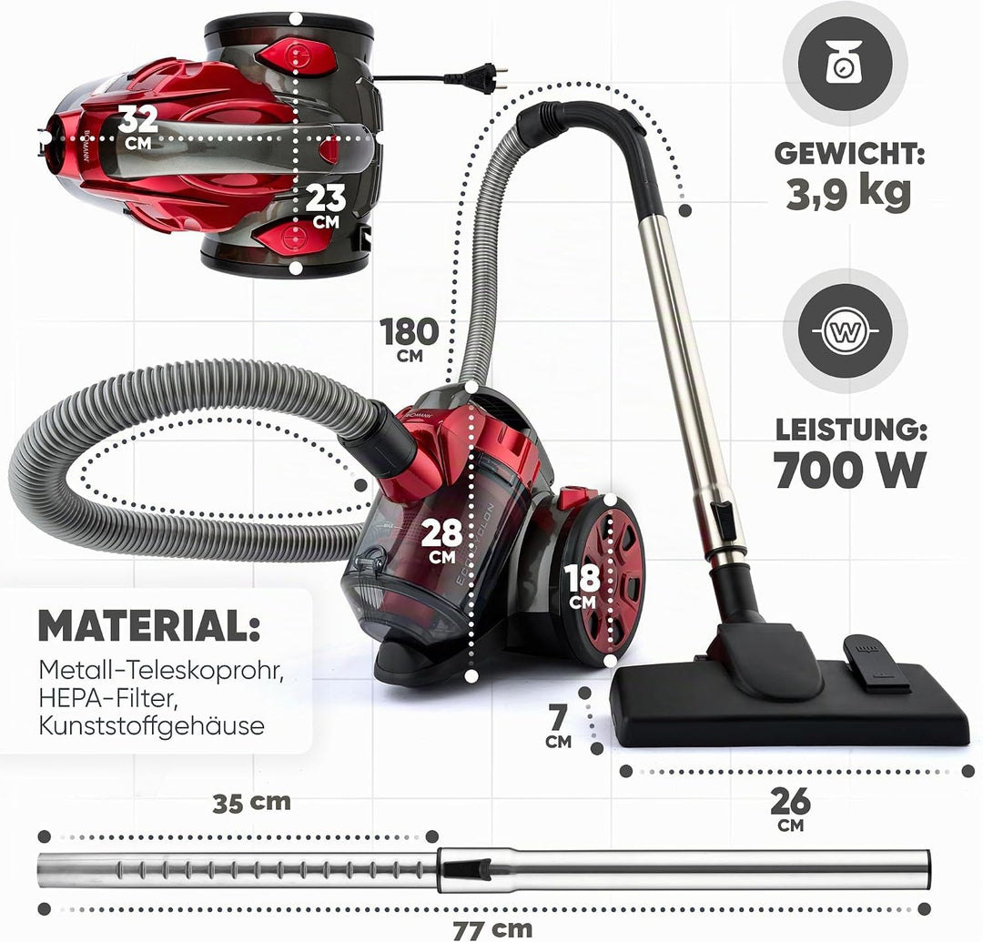 Bomann BS 3000 CB Eco-Cyclon Twin-Spin Bodenstaubsauger, EEK A, beutellose Filtertechnik, Hoch-Effiz