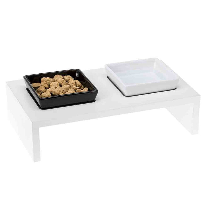 Ferplast Futterschalen für Hunde und Katzen MAKI 01, Rutschfeste Holzständer, 2 Keramikschalen à 0,5