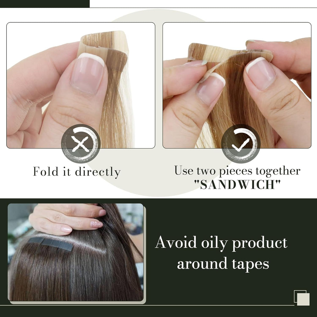 RUNATURE Blond Tape Echthaar Extensions 45cm Aschblond mit Platinblond Tape in Haarverlangerung Remy