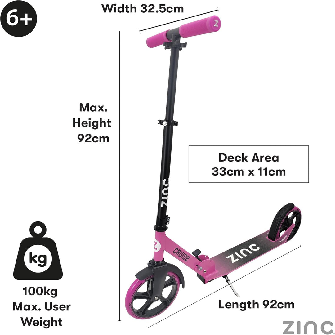 Zinc Kids Scooter - Big Wheel Kickscooter für Kinder ab 6 Jahren, Faltbarer 2-Rad-Roller mit 200 mm