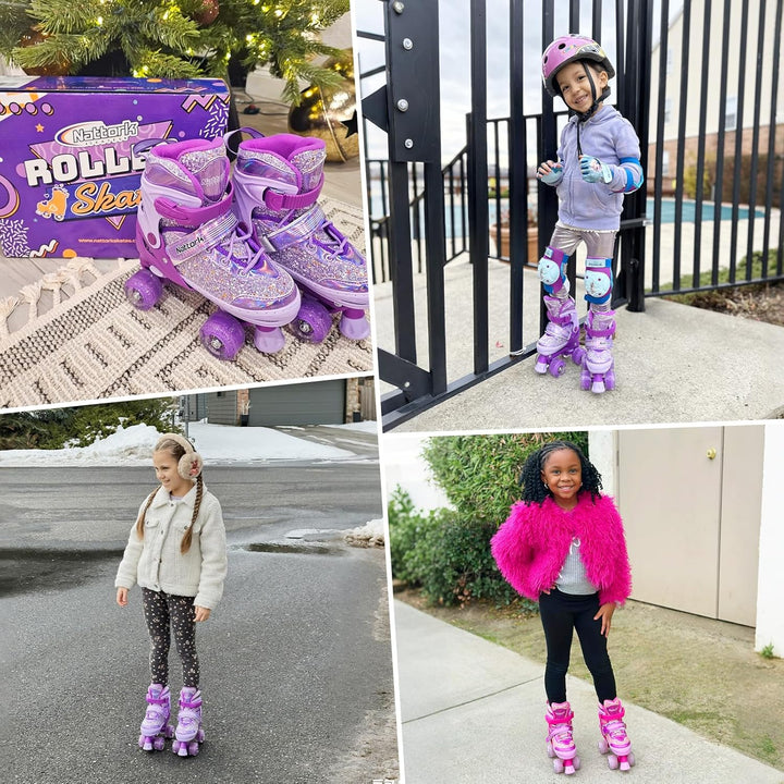 Nattork Kinder Rollschuhe, Rollschuhe Verstellbar mit 4 Grössen Einstellbare, Rollschuhe für Mädchen
