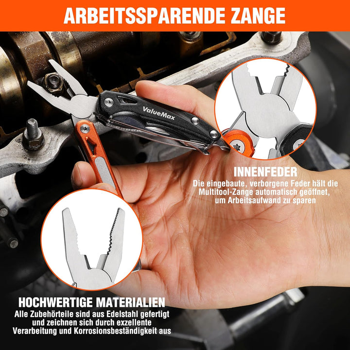 ValueMax Multifunktionszange, 9-in-1 Mini Multitool, Multifunktionstool mit Zange und Messer, Campin