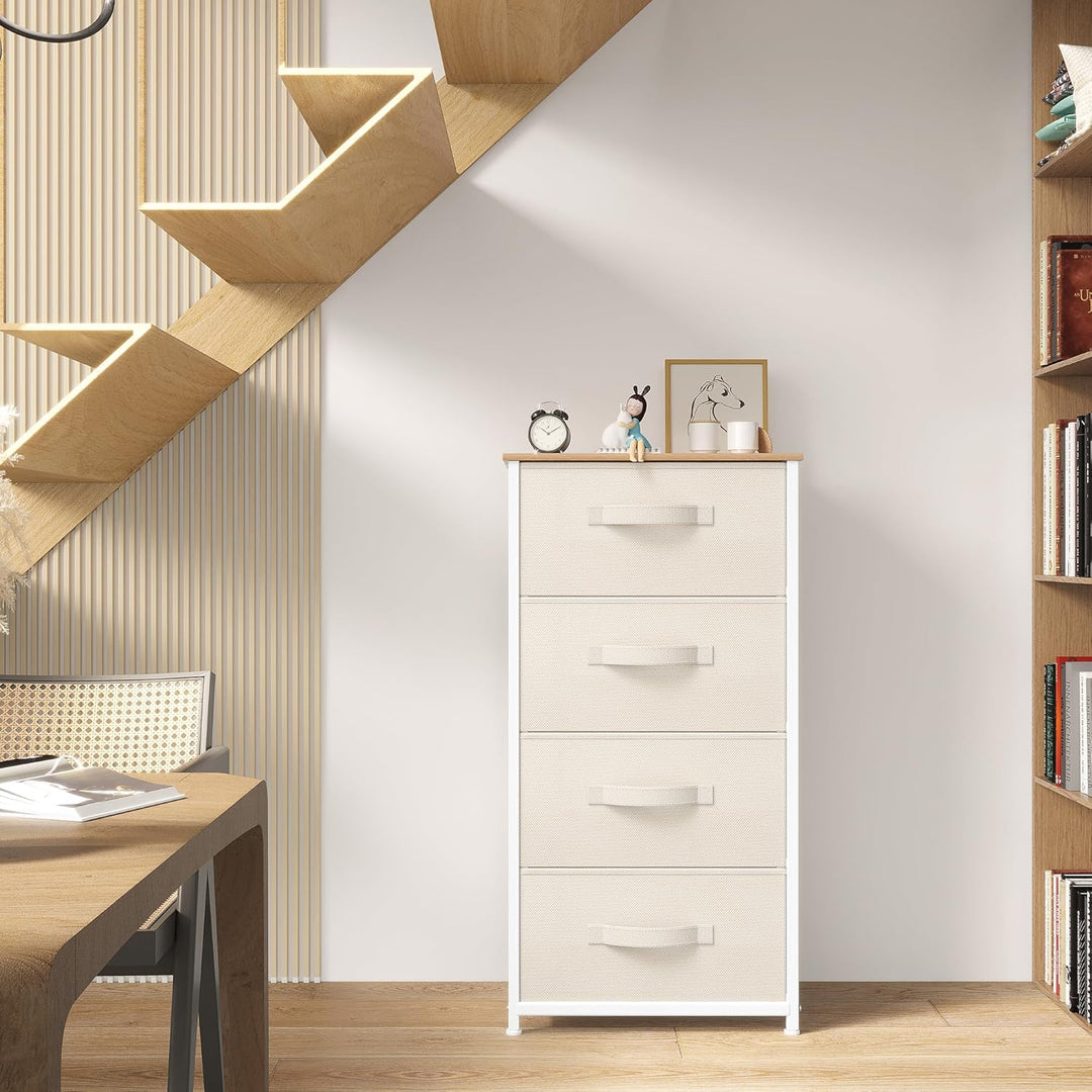 YITAHOME Kommode, 4 Stoffschubladen mit Griffen, Aufbewahrungsschrank, Schubladenschrank, Schrank, M